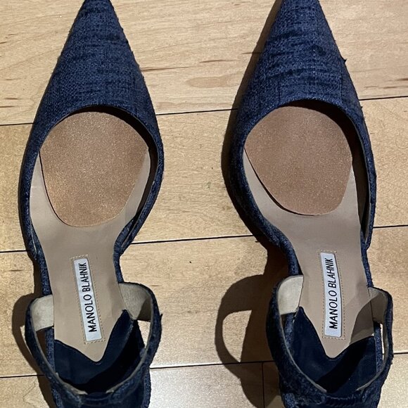 Manolo Blahnik Medium Blue Fabric Slingback Heels Size 39 - Picture 3 of 7